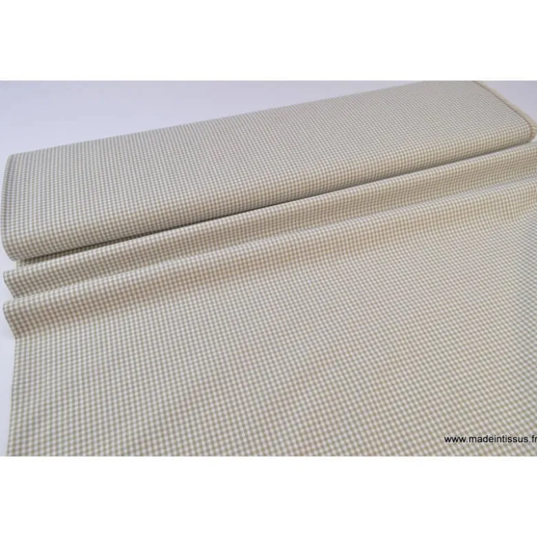 Tissu vichy petits carreaux 100%coton SABLE - Oeko Tex