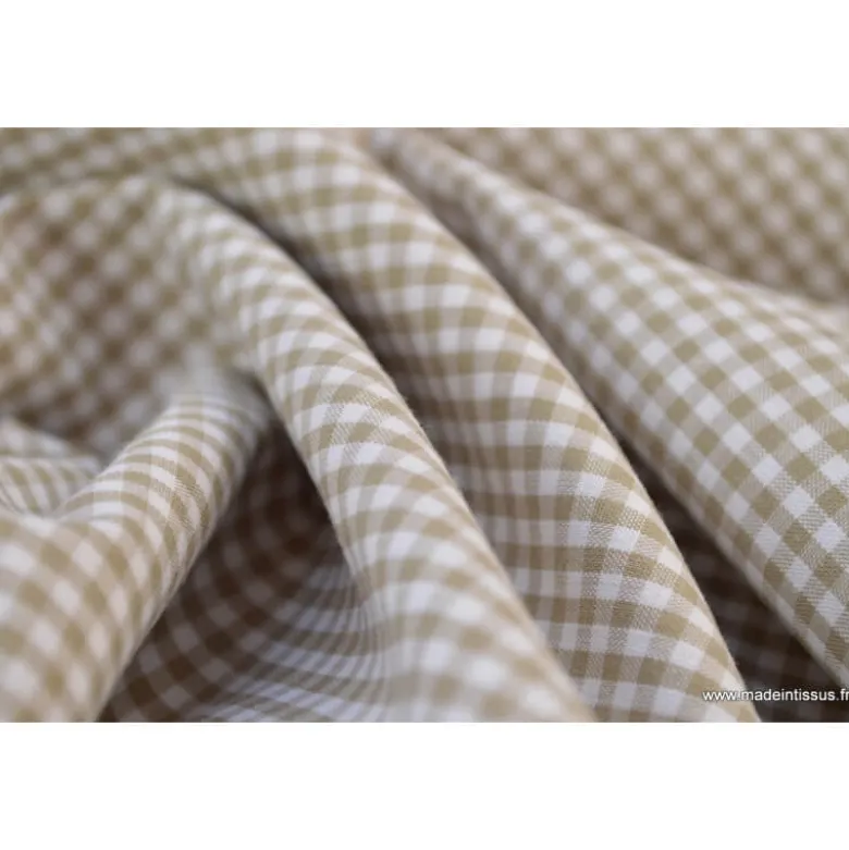Tissu vichy petits carreaux 100%coton SABLE - Oeko Tex