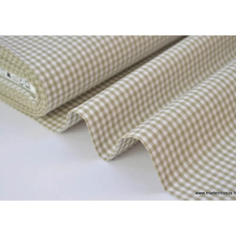 Tissu vichy petits carreaux 100%coton SABLE - Oeko Tex