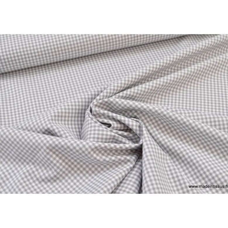 Tissu vichy petits carreaux 100%coton GRIS - OEKO TEX