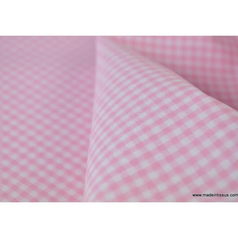 Tissu vichy petits carreaux 100%coton rose et blanc - OEKO TEX