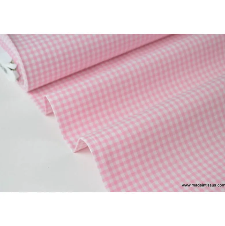 Tissu vichy petits carreaux 100%coton rose et blanc - OEKO TEX