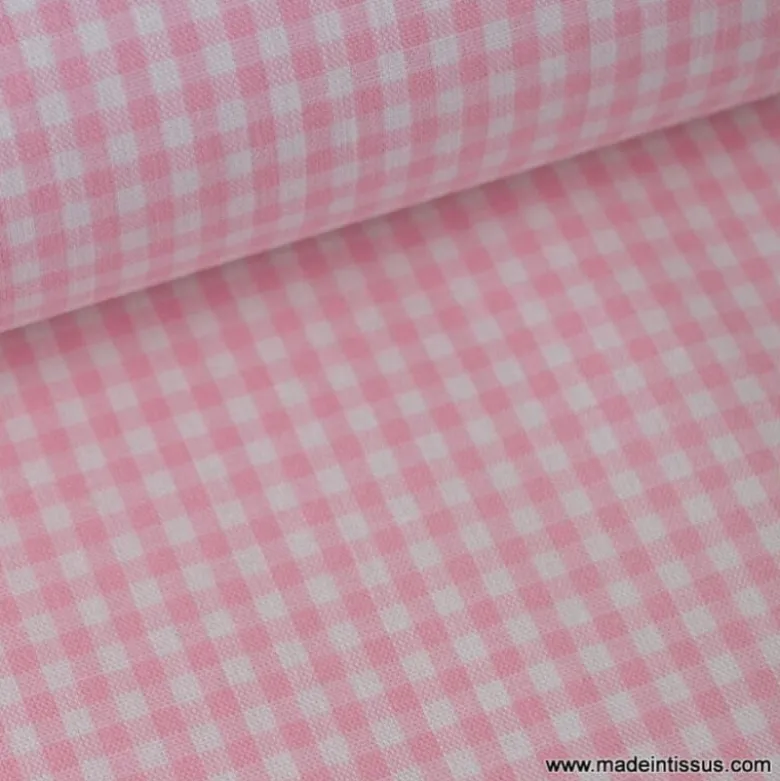 Tissu vichy petits carreaux 100%coton rose et blanc - OEKO TEX