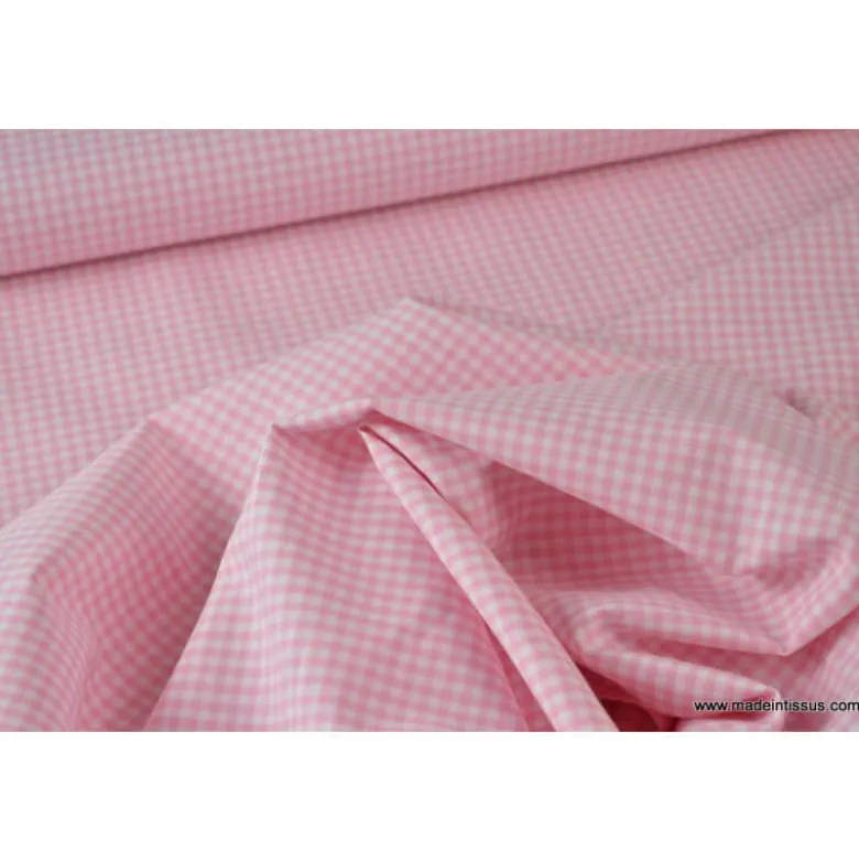 Tissu vichy petits carreaux 100%coton rose et blanc - OEKO TEX