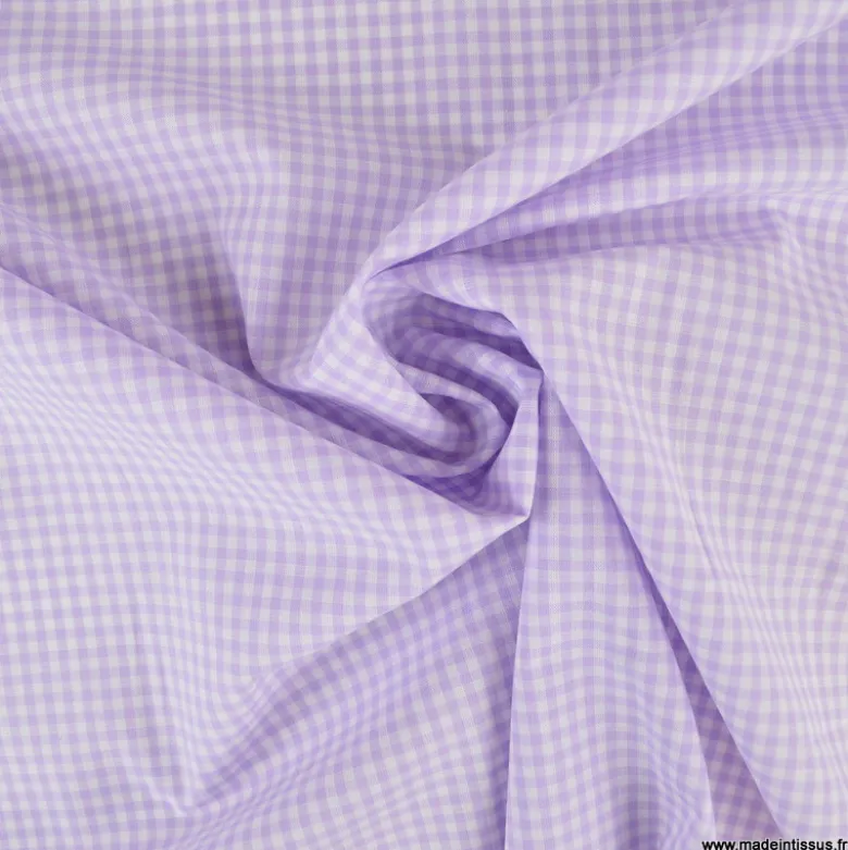 Tissu vichy petits carreaux en Lilas - OEKO TEX