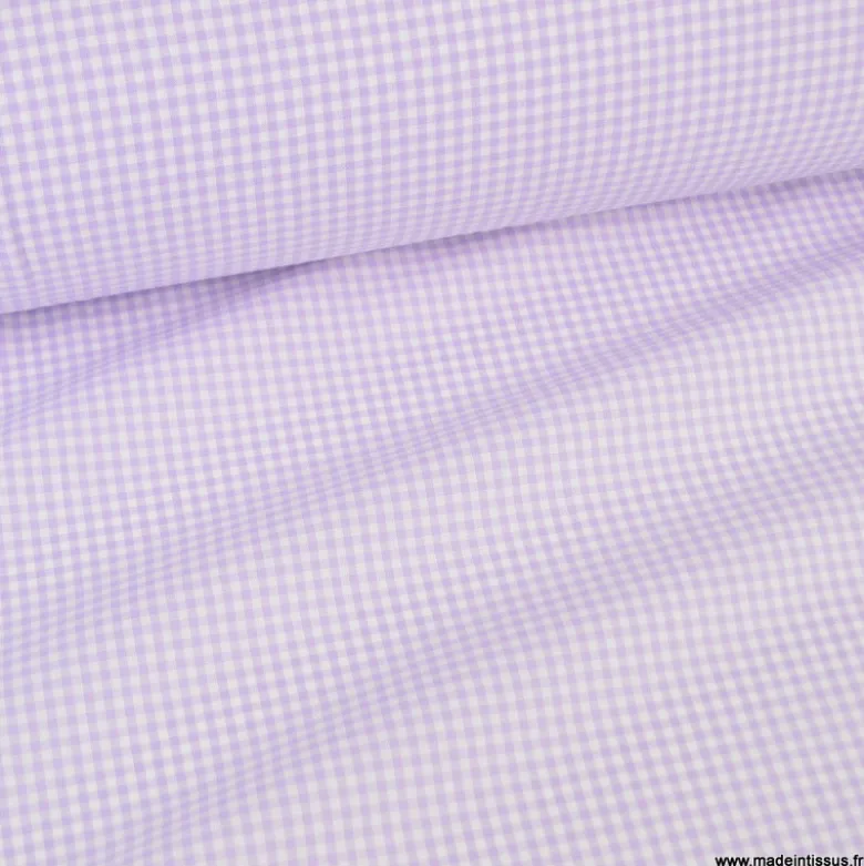 Tissu vichy petits carreaux en Lilas - OEKO TEX