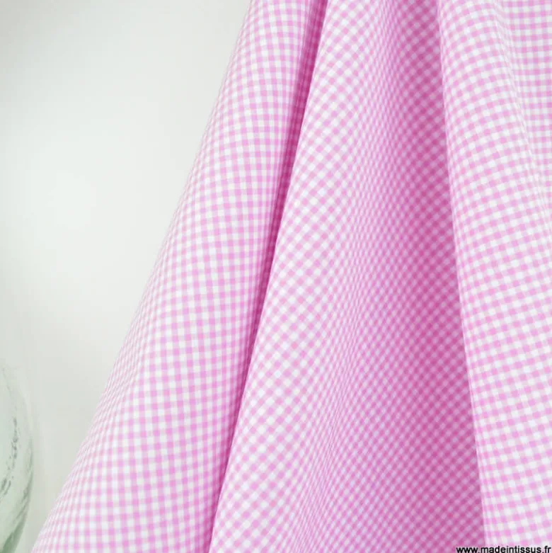 Tissu vichy petits carreaux en rose bonbon - OEKO TEX