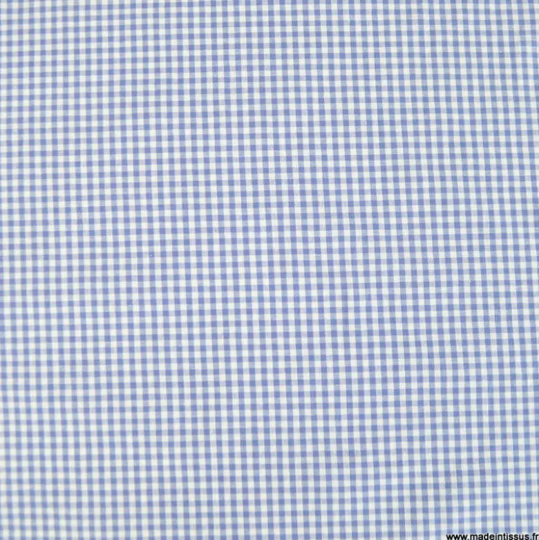 Tissu vichy petits carreaux en coton bleu lavande - OEKO TEX