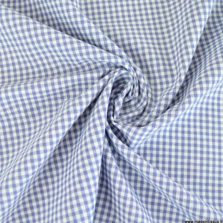 Tissu vichy petits carreaux en coton bleu lavande - OEKO TEX