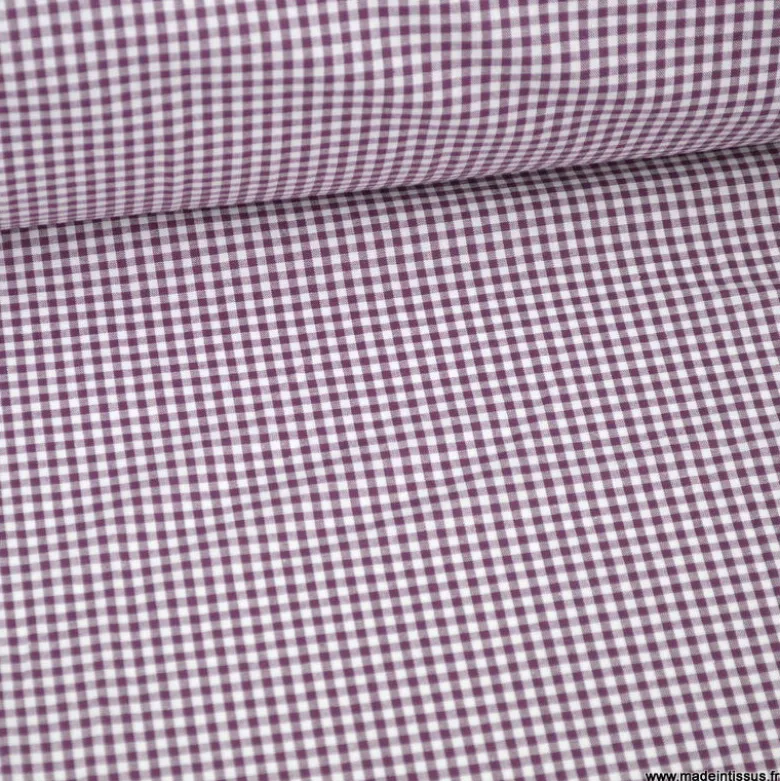 Tissu vichy petits carreaux en coton Aubergine - OEKO TEX