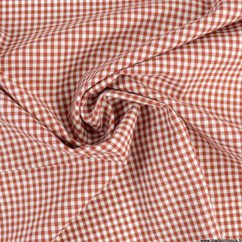 Tissu vichy petits carreaux en coton terracotta - OEKO TEX