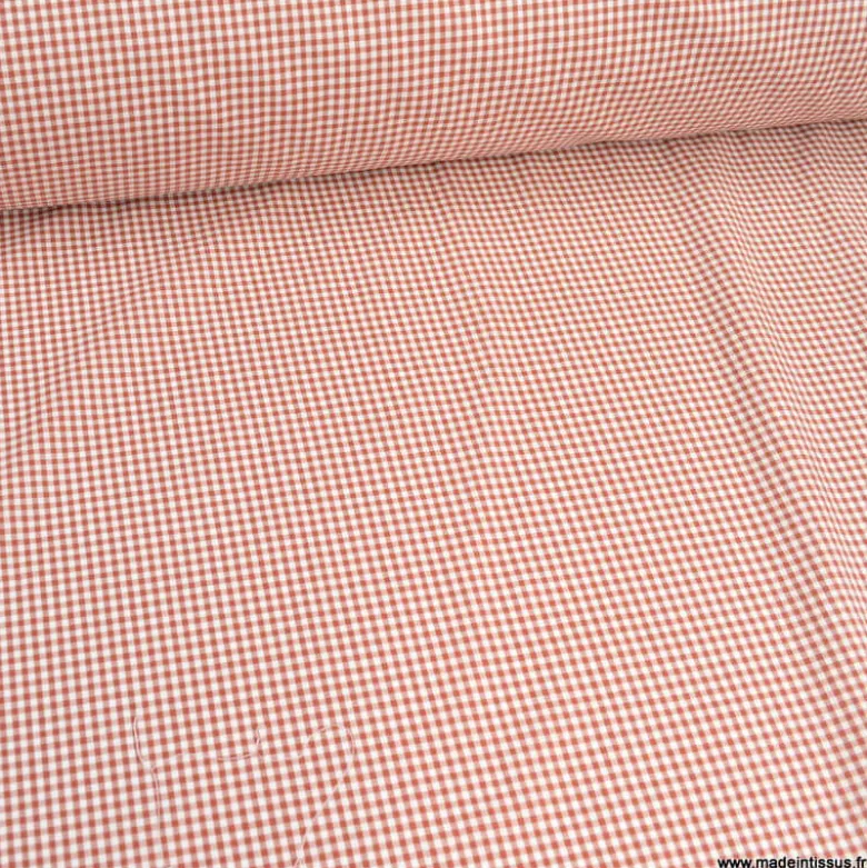 Tissu vichy petits carreaux en coton terracotta - OEKO TEX