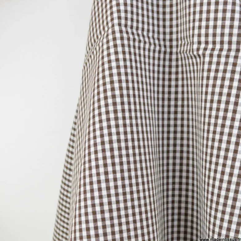 Tissu vichy petits carreaux marron et blanc - OEKO TEX