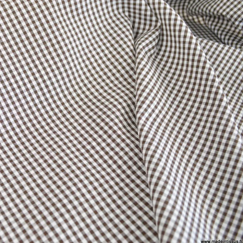 Tissu vichy petits carreaux marron et blanc - OEKO TEX