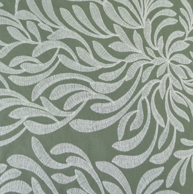 Tissu viscose lin brodé & festonné - Vert