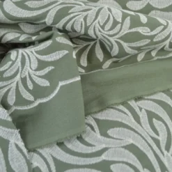 Tissu viscose lin brodé & festonné - Vert