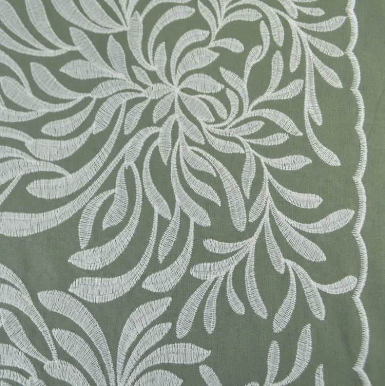 Tissu viscose lin brodé & festonné - Vert