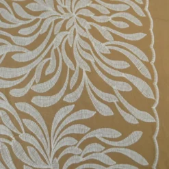 Tissu viscose lin brodé & festonné - Beige