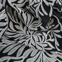 Tissu viscose lin brodé & festonné - Noir