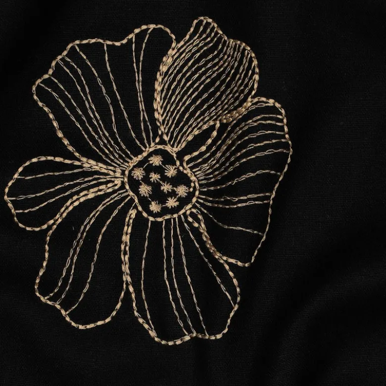 Tissu viscose lin motif fleurs sables fond noir