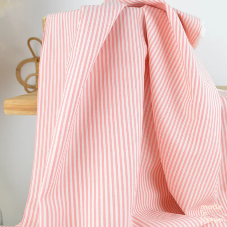 Tissu viscose mélangée à rayures vieux Corail et blanc