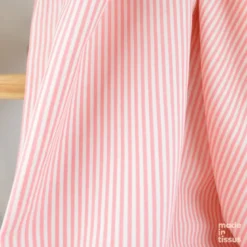 Tissu viscose mélangée à rayures vieux Corail et blanc