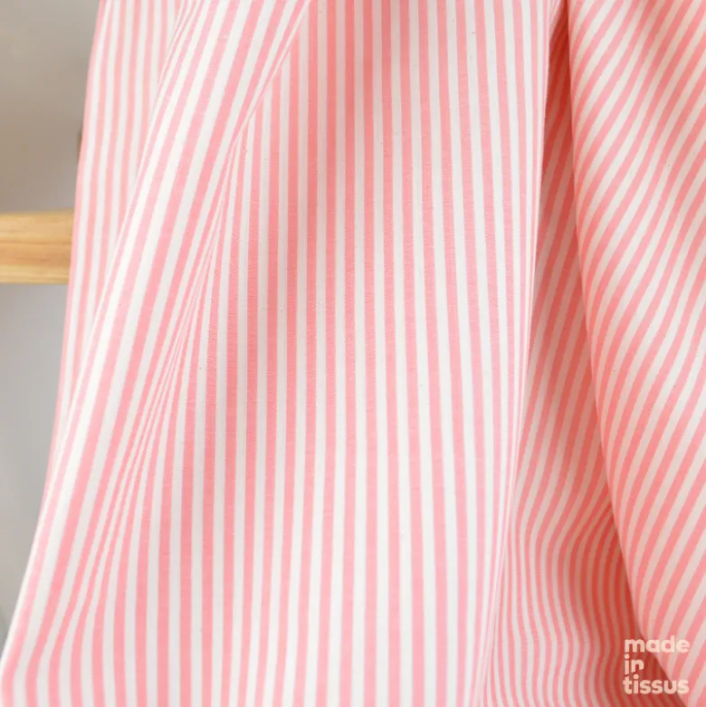Tissu viscose mélangée à rayures vieux Corail et blanc