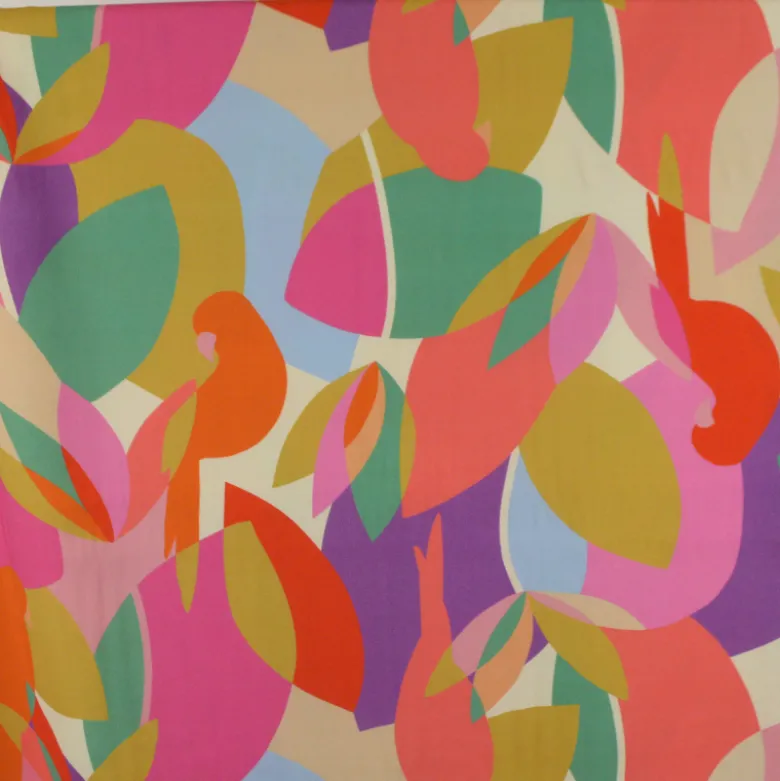 Tissu Viscose Paradiz motif graphique orange et rose - OEKO TEX