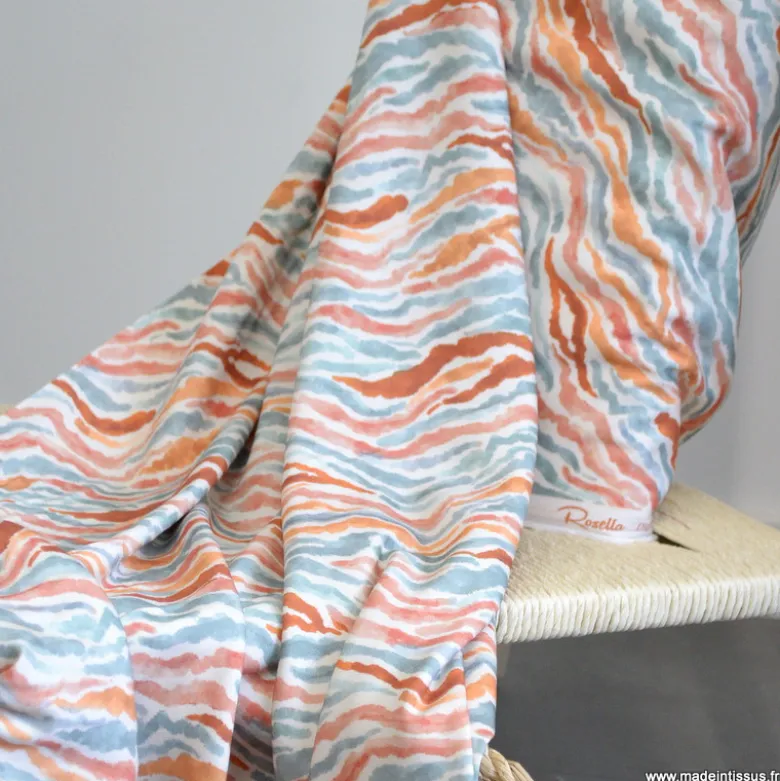Tissu viscose Stretch motif zebré skin fond écru