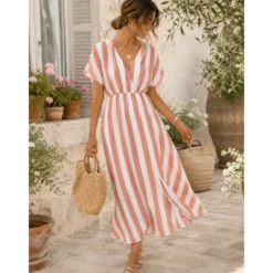 Tissu viscose tissé teinte à rayures larges marsala