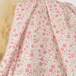 Tissu voile de coton bio petites fleurs roses et fuchsia