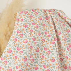 Tissu voile de coton bio petites fleurs roses et menthe