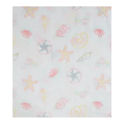 Tissu voile de coton brodé Coquillages fond blanc