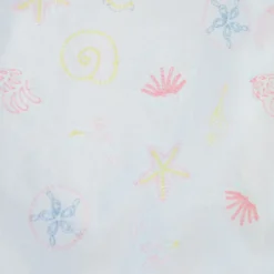 Tissu voile de coton brodé Coquillages fond blanc
