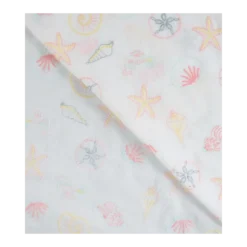 Tissu voile de coton brodé Coquillages fond blanc