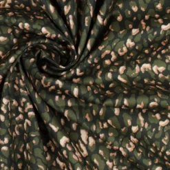 Tissu voile de coton motif léopard graphique - Vert foncé