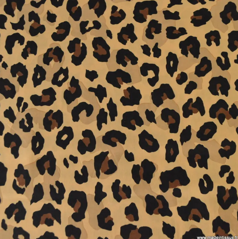 Tissu voile de coton motif léopard - Fond Camel
