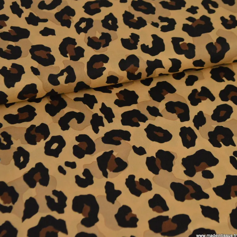 Tissu voile de coton motif léopard - Fond Camel