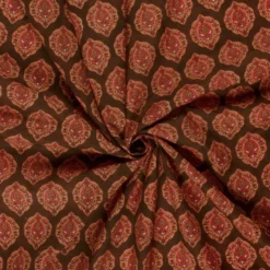 Tissu voile de coton Rajani – Motif block print rouge & brun