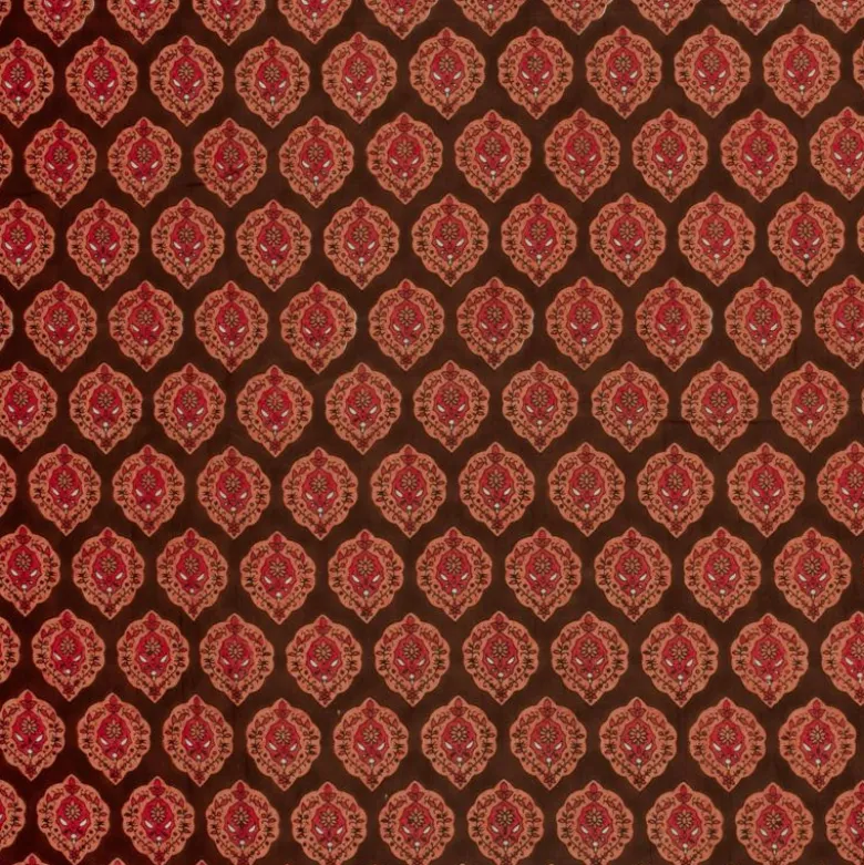 Tissu voile de coton Rajani – Motif block print rouge & brun