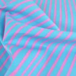 Tissu voile de coton Rudayan à rayures rose fond turquoise