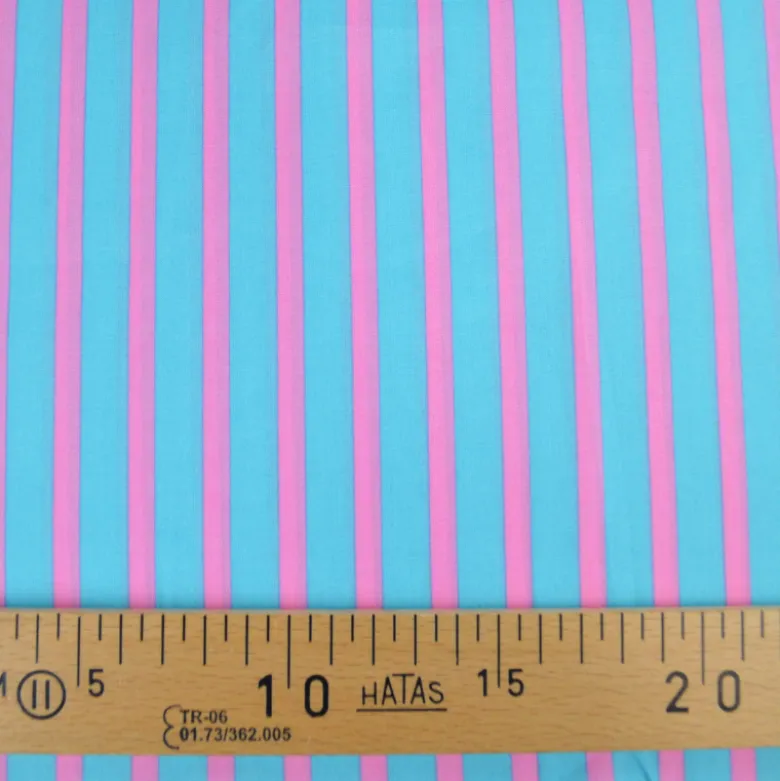 Tissu voile de coton Rudayan à rayures rose fond turquoise