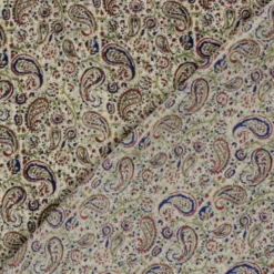 Tissu voile de coton Sundari motif paisley indien vert, rouge & bleu