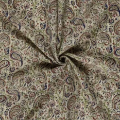 Tissu voile de coton Sundari motif paisley indien vert, rouge & bleu