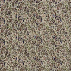 Tissu voile de coton Sundari motif paisley indien vert, rouge & bleu
