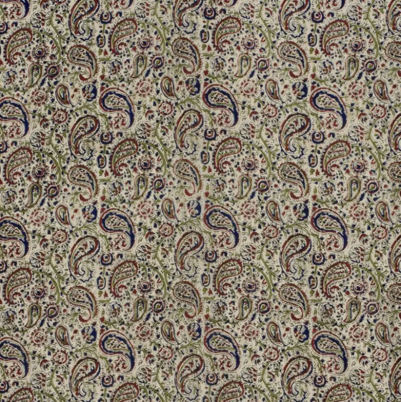 Tissu voile de coton Sundari motif paisley indien vert, rouge & bleu