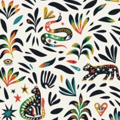 Tissu Yucatan en coton motif animaux et feuillage multicouleurs