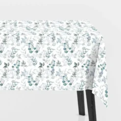 Toile cirée motif eucalyptus fond blanc