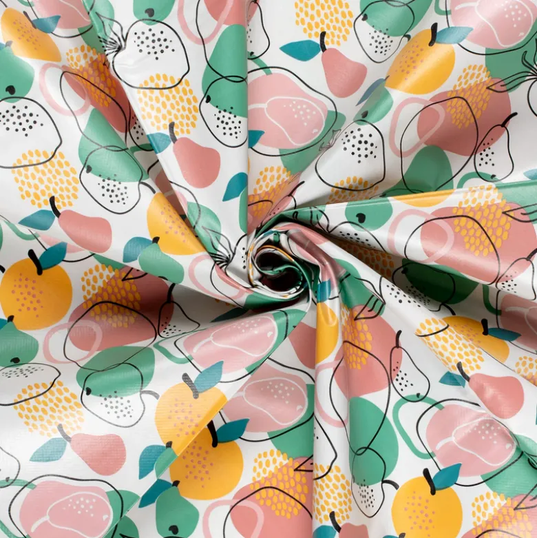 Toile cirée motif fruits fond blanc cassé