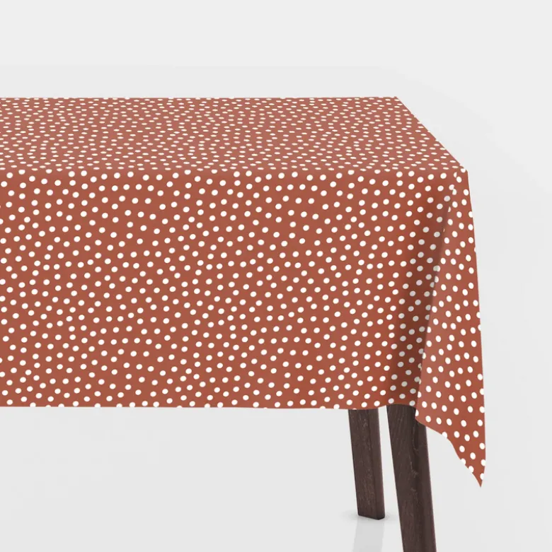 Toile cirée motif pois blancs fond Brique